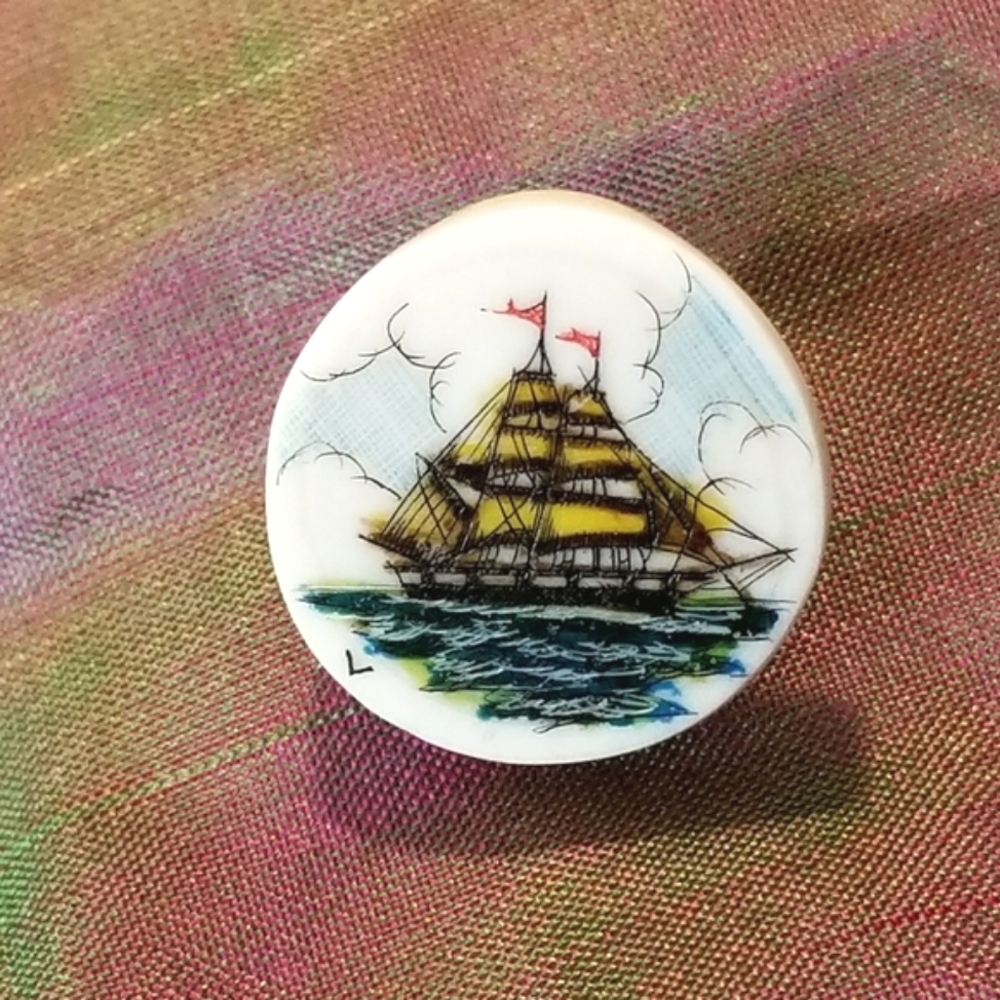 Vintage Scrimshaw sailing ship tie tac pin sea